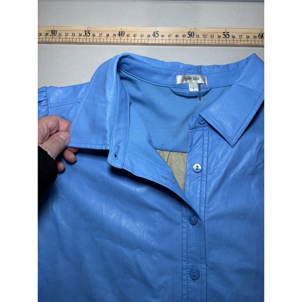 Tyler Boe Ziva Shirt Dress Large Cornflower Blue Waxed Finish Belt $250